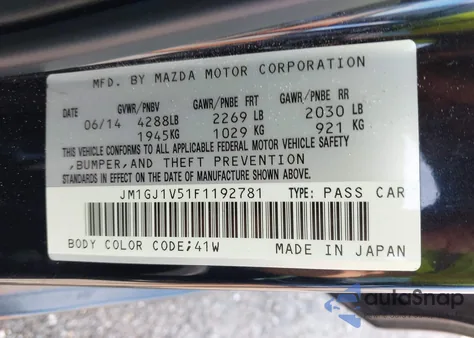 2015 Mazda Mazda6 I Touring z USA, uszkodzony, nr VIN JM1GJ1V51F1192781